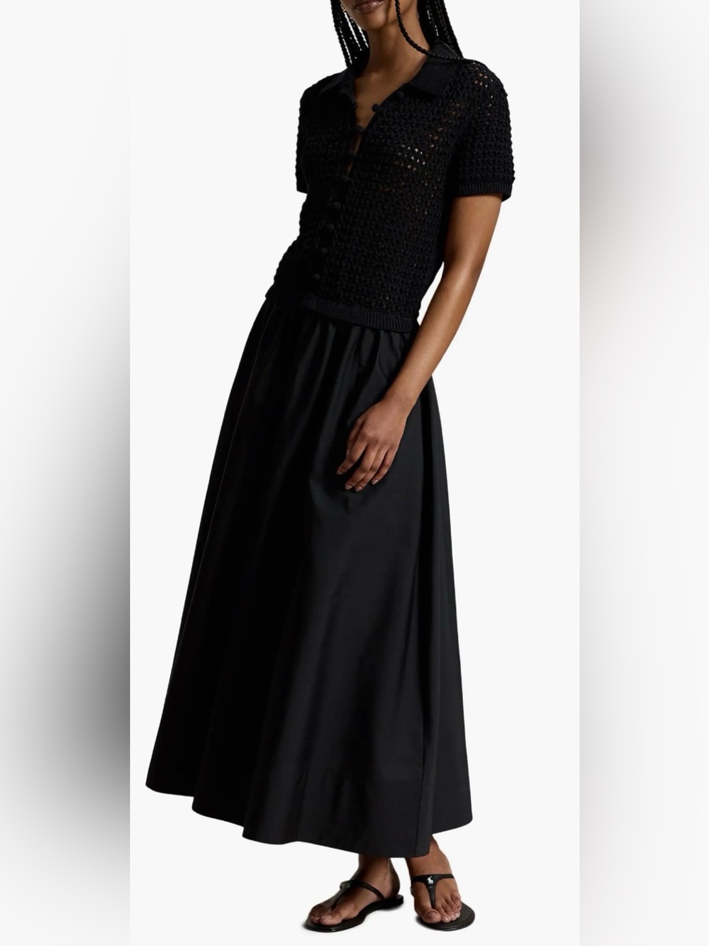 NEW Polo Ralph Lauren Open Stitch Bodice Mixed Media Cotton Dress sz L
